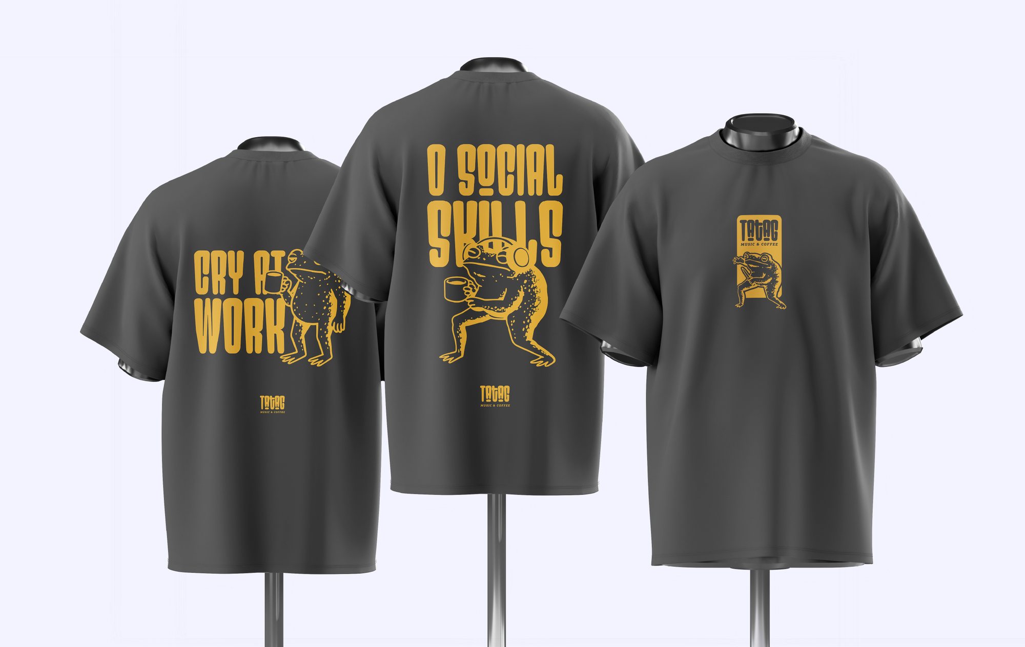 Poleras grises con ilustraciones de sapos de Tatag