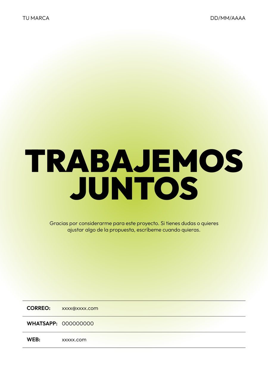 Plantilla de cotización, página 7. Cierre con datos de contacto