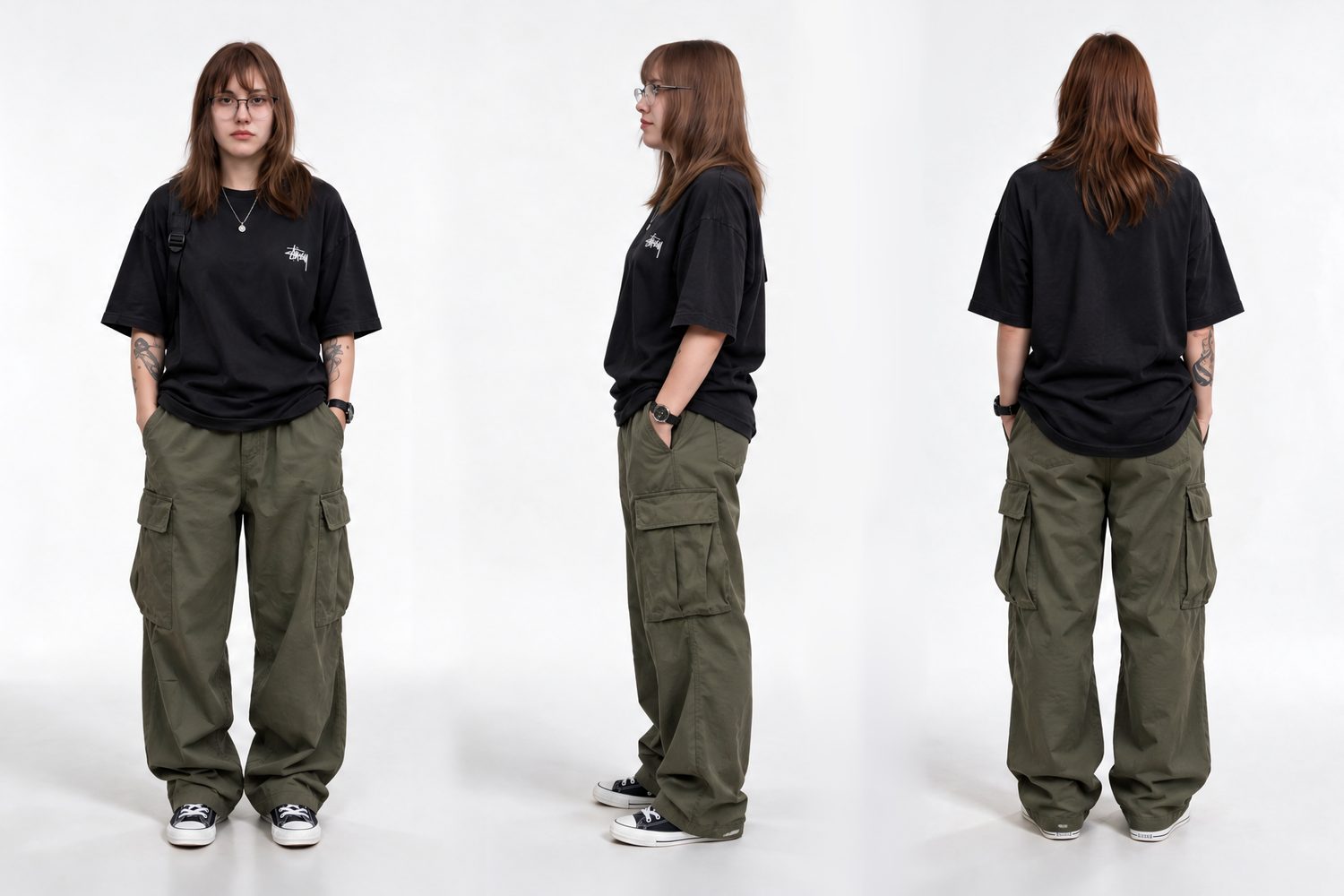 Panel de personaje con cargo verde y polera negra